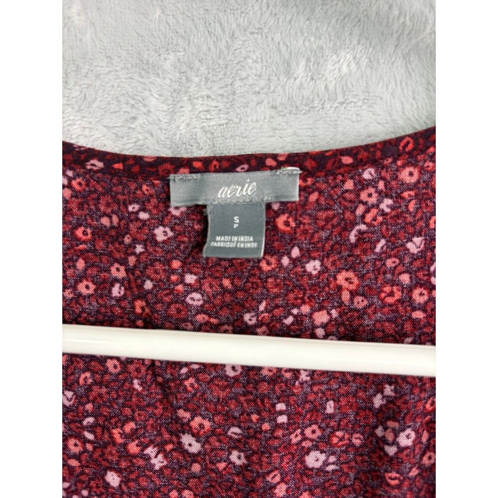 Aerie Burgundy Floral Flutter Sleeve Wrap Dress - Size Small - Picture 8 of 8
